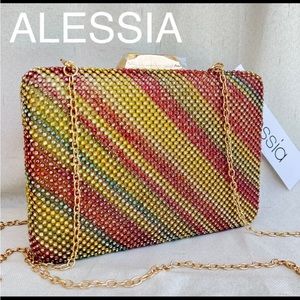 ALESSIA Sparkly rhinestone evening crossbody bag clutch on chain